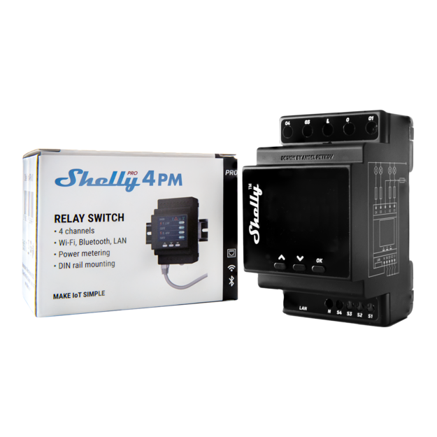 Shelly Pro 4PM relais rail DIN 4 voies mesure énergie