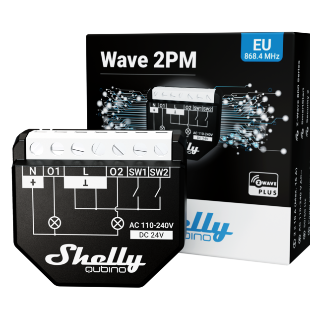 Shelly Wave 2PM interrupteur connecté 2 canaux 16A mesure