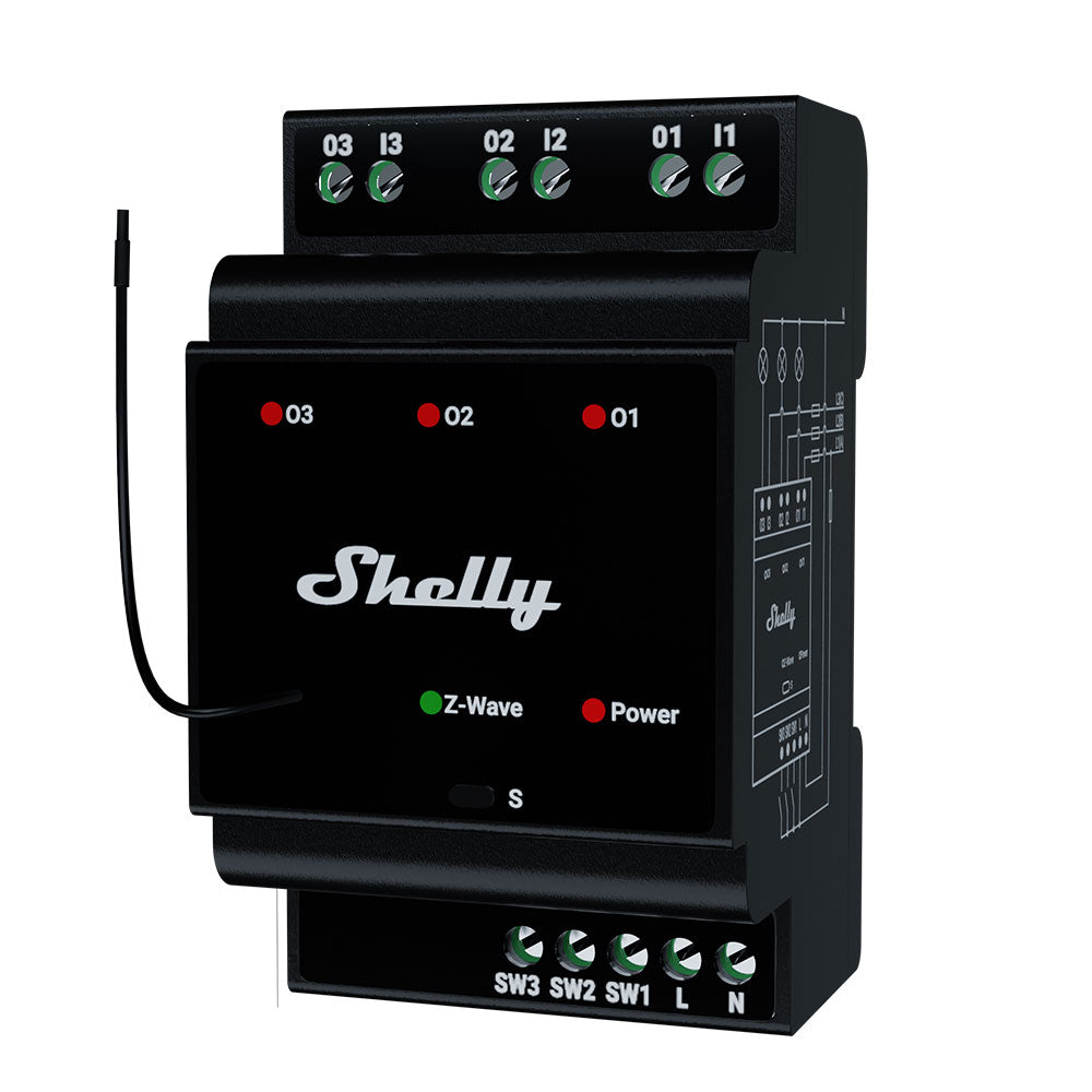 Shelly Wave Pro 3 LR module rail DIN 3 relais