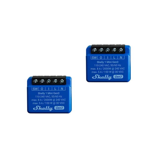 Shelly 1 Mini Gen3 relais Wi-Fi pack de 2 sans hub
