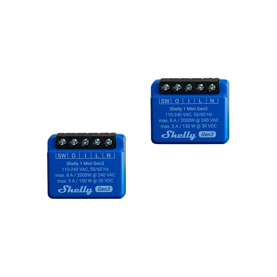 Shelly 1 Mini Gen3 relais Wi-Fi pack de 2 sans hub