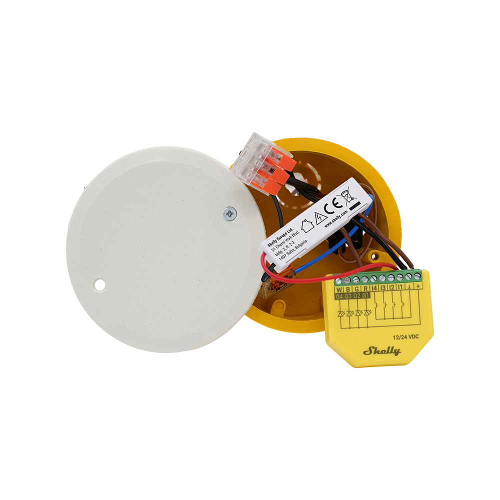Shelly 1-Channel Decoupler 230V Module Wall Display
