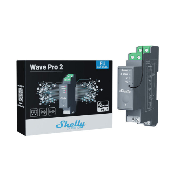 Shelly Wave Pro 2 interrupteur connecté rail DIN 2 canaux contacts secs