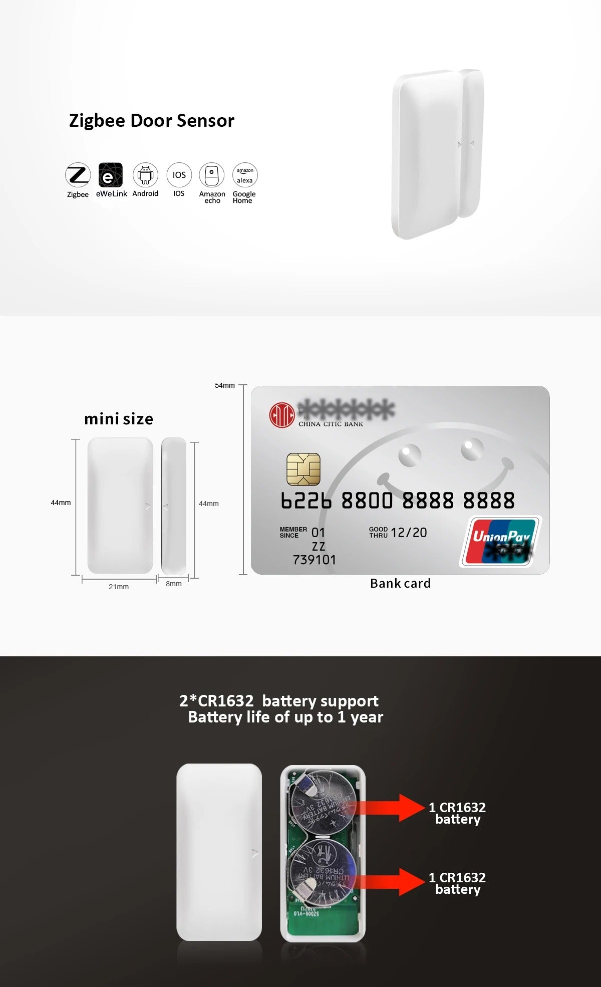 Mumubiz Zigbee Protocol capteur porte fenêtre Zigbee 3.0
