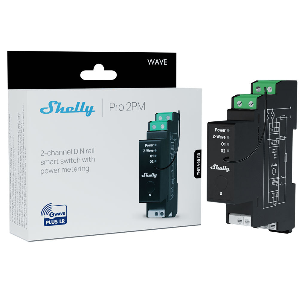 Shelly Wave Pro 2PM LR module rail DIN 2 canaux
