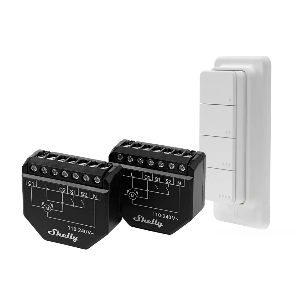 Shelly Shutter x2 + BLU RC Button 4 pack volets connectés