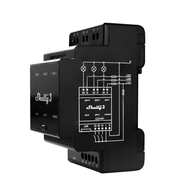 Shelly Pro 3 interrupteur connecté 3 canaux rail DIN